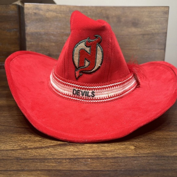Vintage ajd New Jersey Devils Cowboy Hat Red Stetson Style‎ Rare